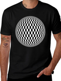 Optical Illusion Checkered Sphere Black T-Shirt
