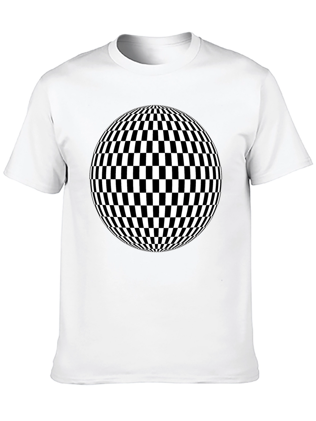 Optical Illusion Checkered Sphere Black T-Shirt