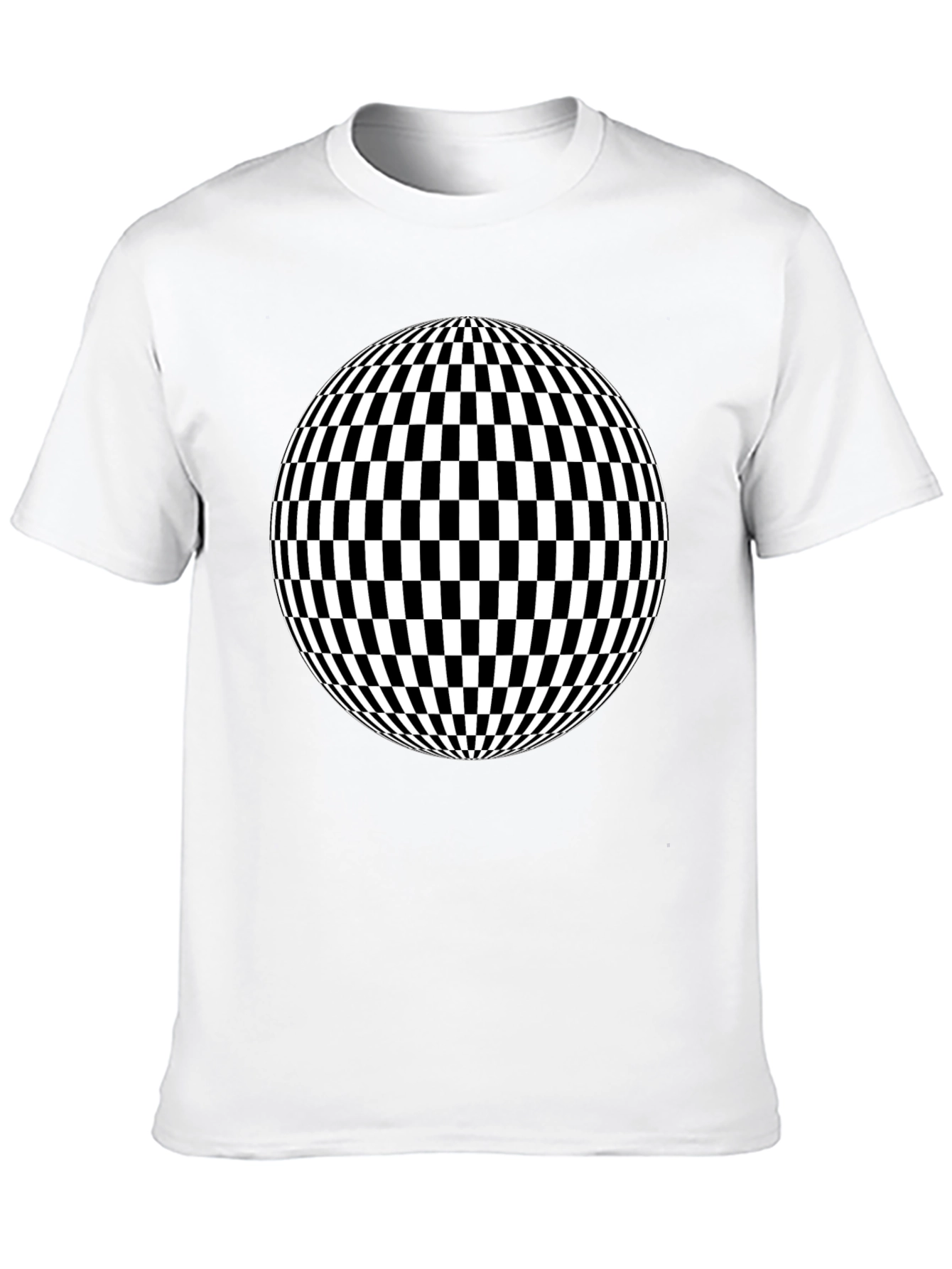 Optical Illusion Checkered Sphere Black T-Shirt