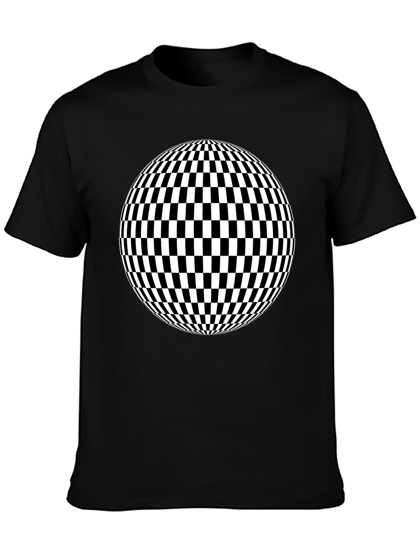 Optical Illusion Checkered Sphere Black T-Shirt