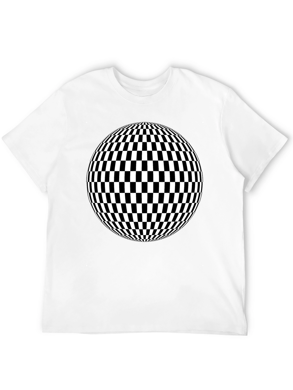 Optical Illusion Checkered Sphere Black T-Shirt
