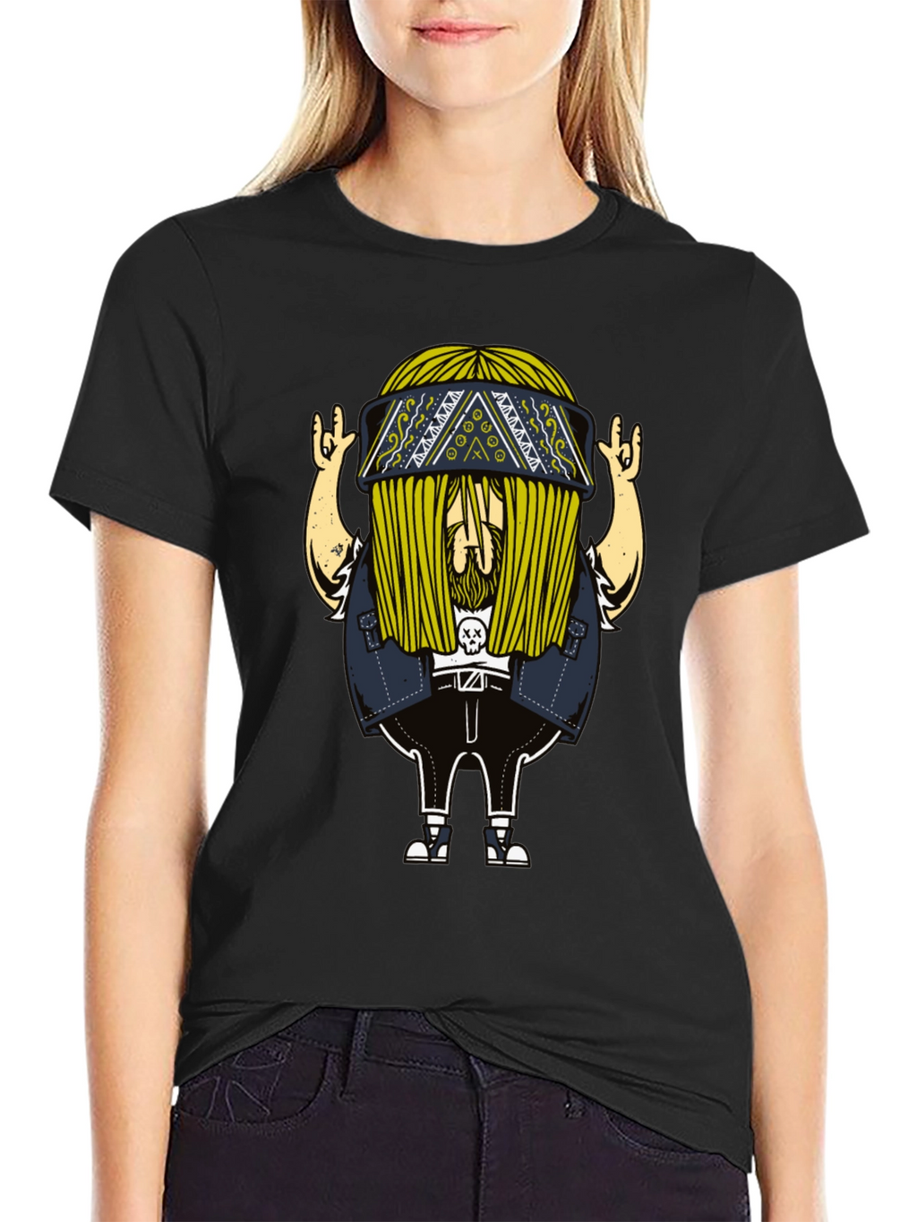 Cool Cartoon Character Print Black T-Shirt