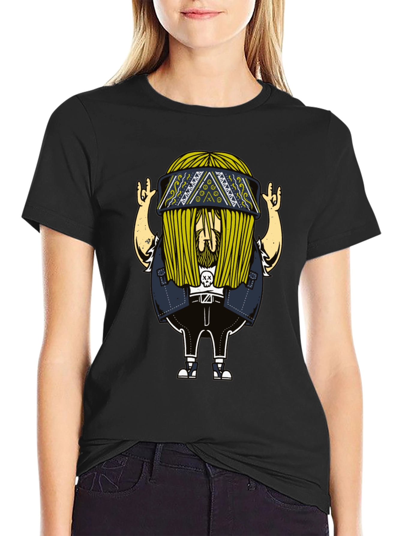 Cool Cartoon Character Print Black T-Shirt