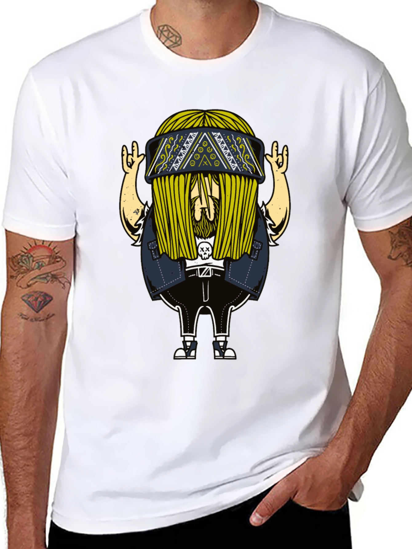 Cool Cartoon Character Print Black T-Shirt