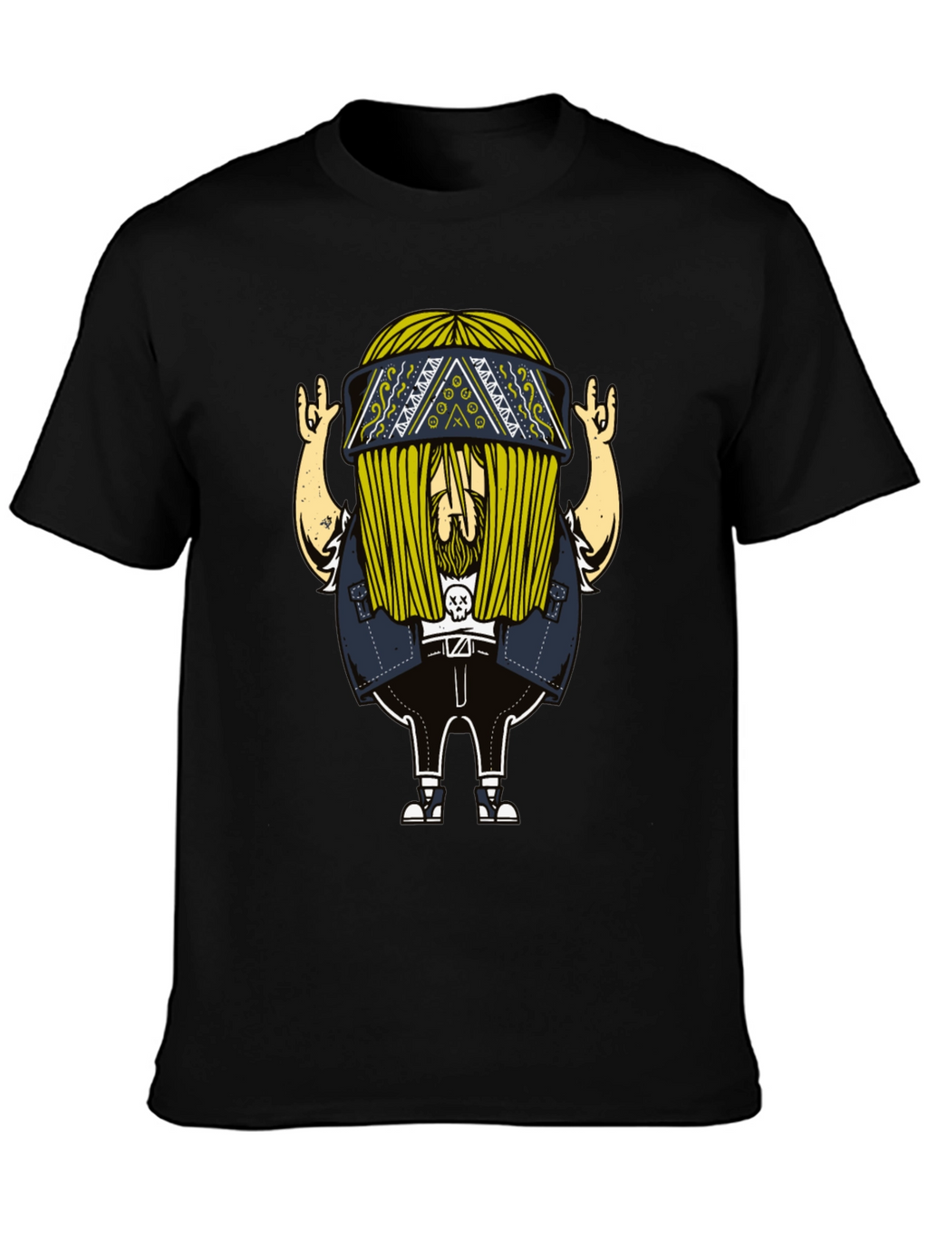 Cool Cartoon Character Print Black T-Shirt
