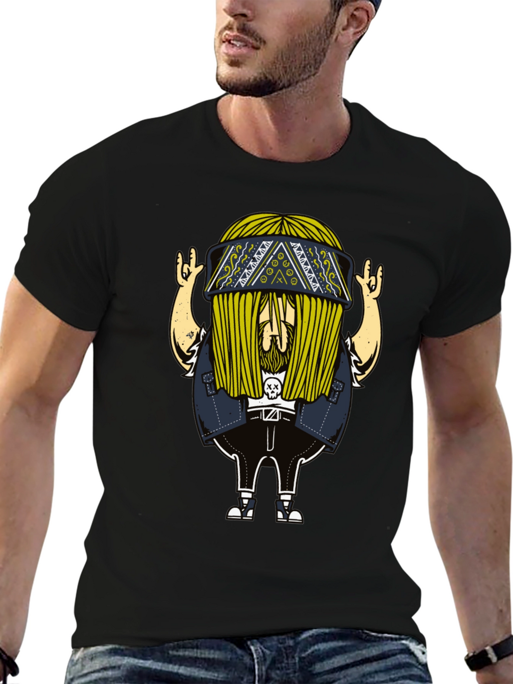 Cool Cartoon Character Print Black T-Shirt