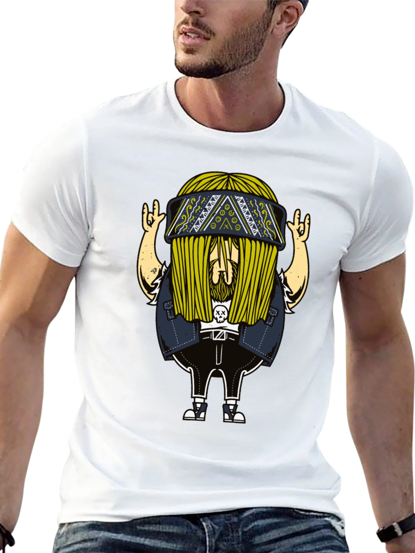 Cool Cartoon Character Print Black T-Shirt