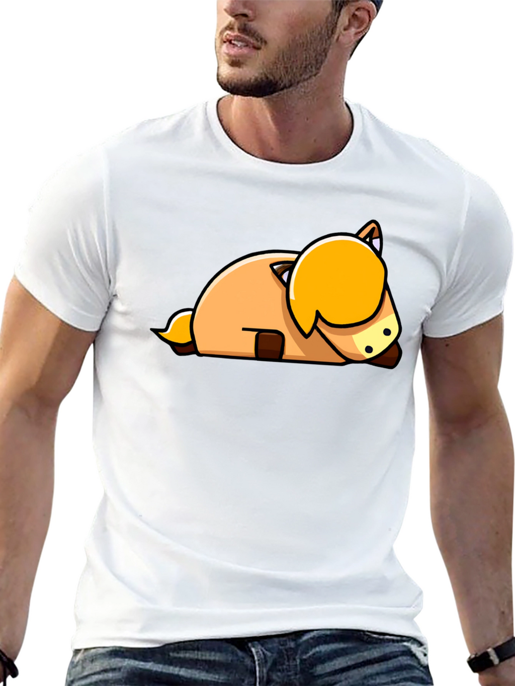 Cute Cartoon Horse Laying Down Black T-Shirt