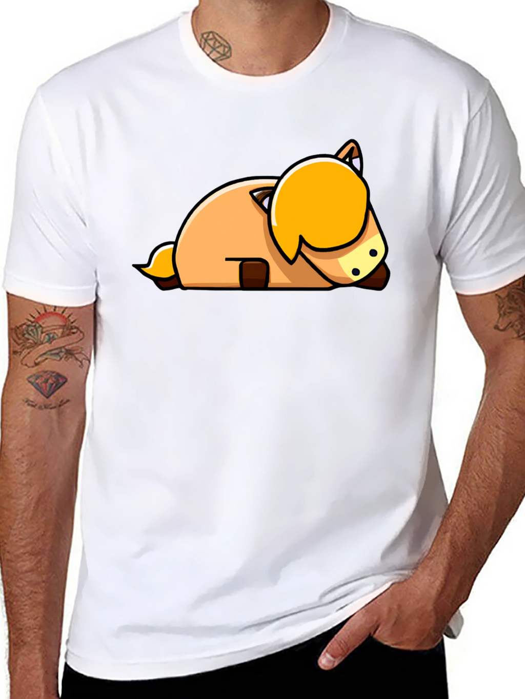 Cute Cartoon Horse Laying Down Black T-Shirt
