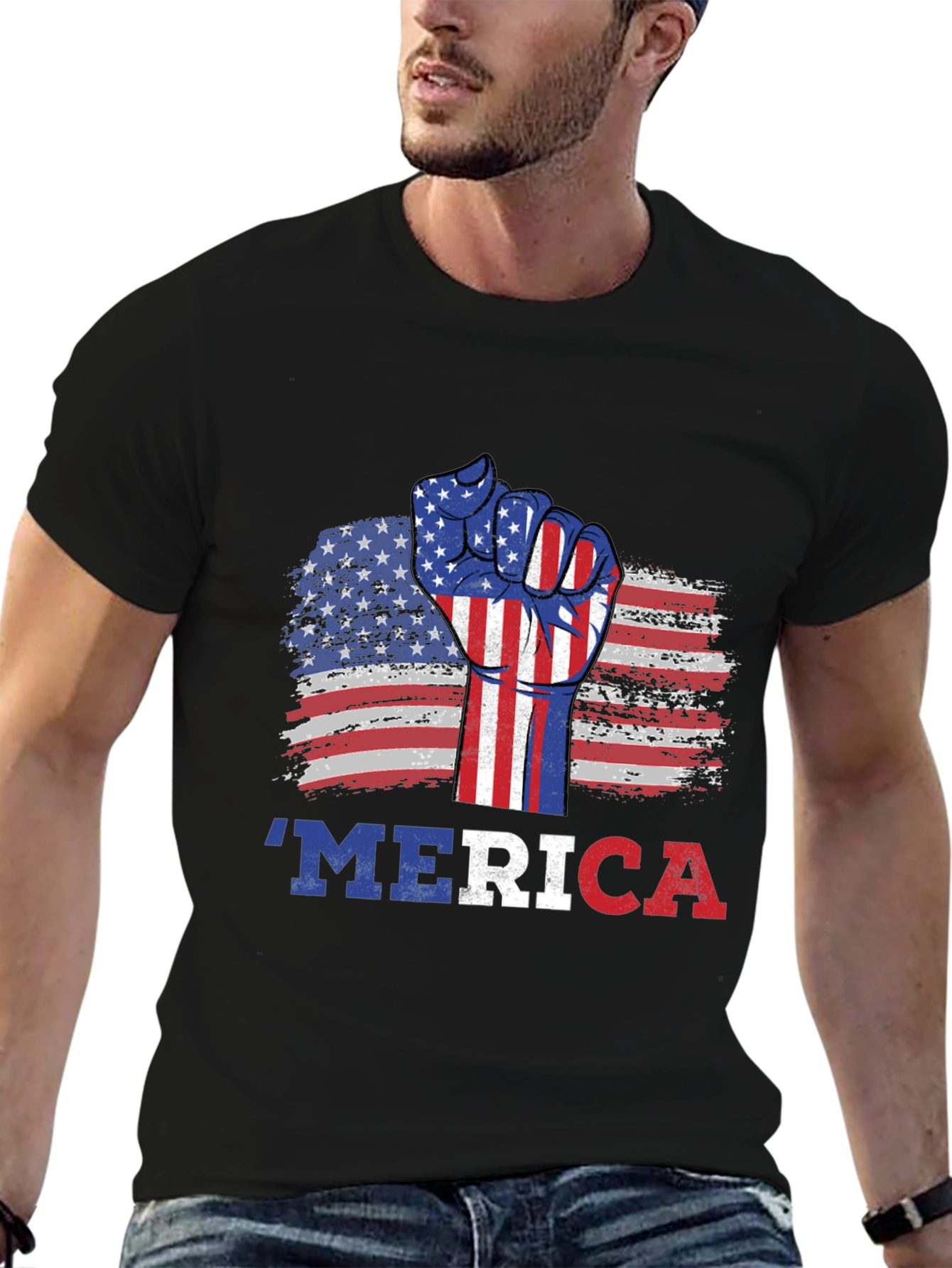 Patriotic Merica T-Shirt - USA Flag Fist Graphic
