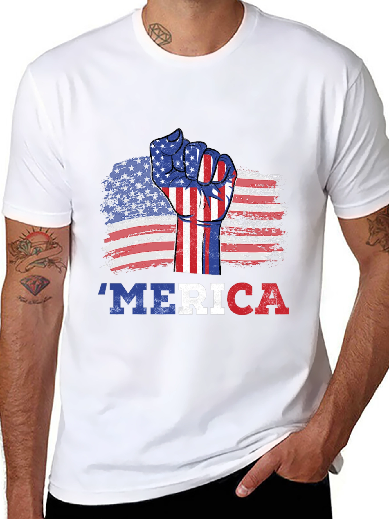 Patriotic Merica T-Shirt - USA Flag Fist Graphic