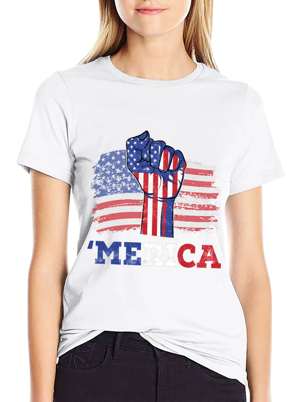 Patriotic Merica T-Shirt - USA Flag Fist Graphic
