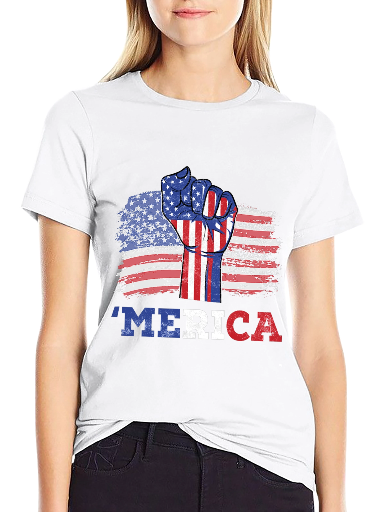 Patriotic Merica T-Shirt - USA Flag Fist Graphic