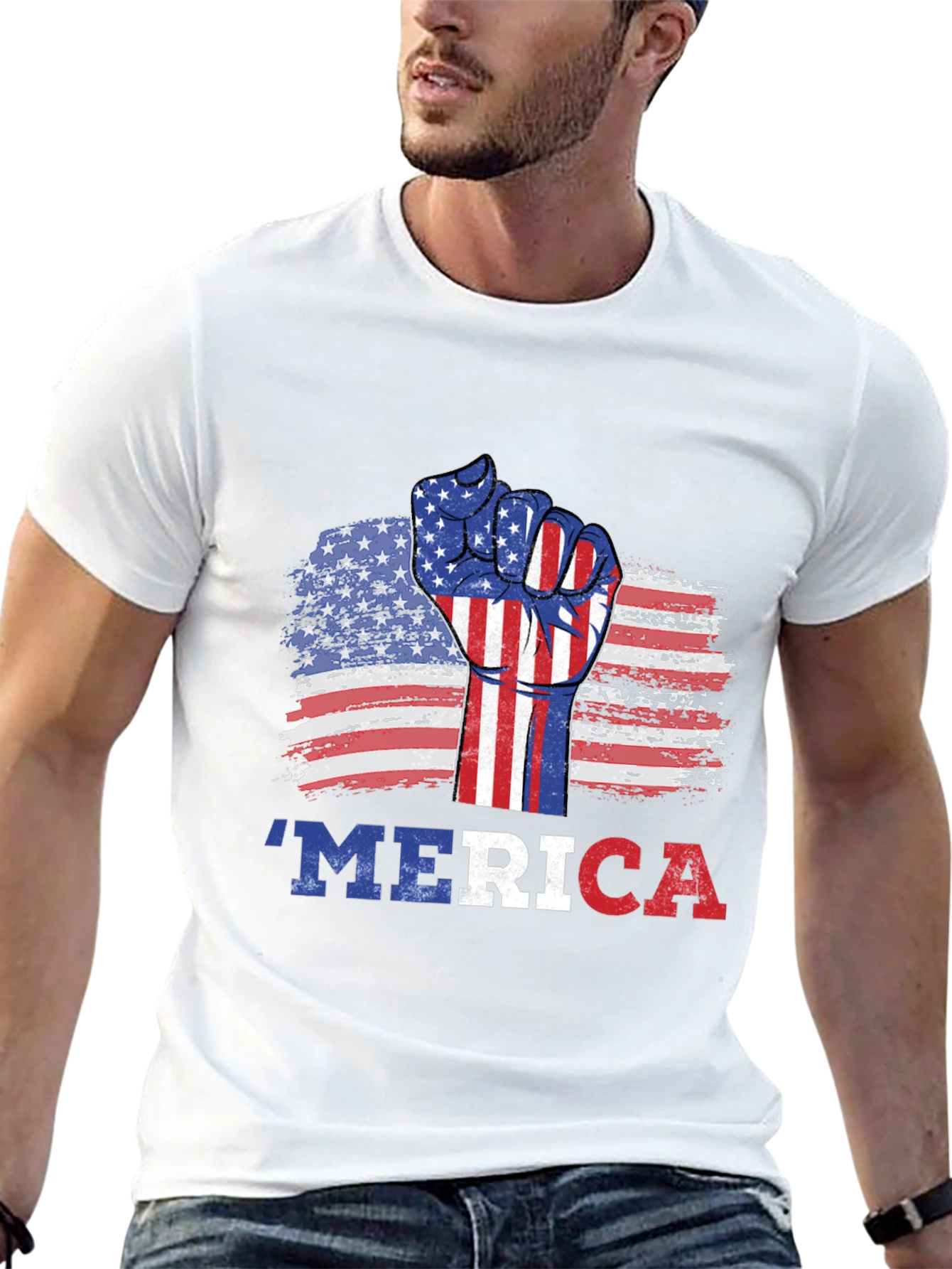 Patriotic Merica T-Shirt - USA Flag Fist Graphic