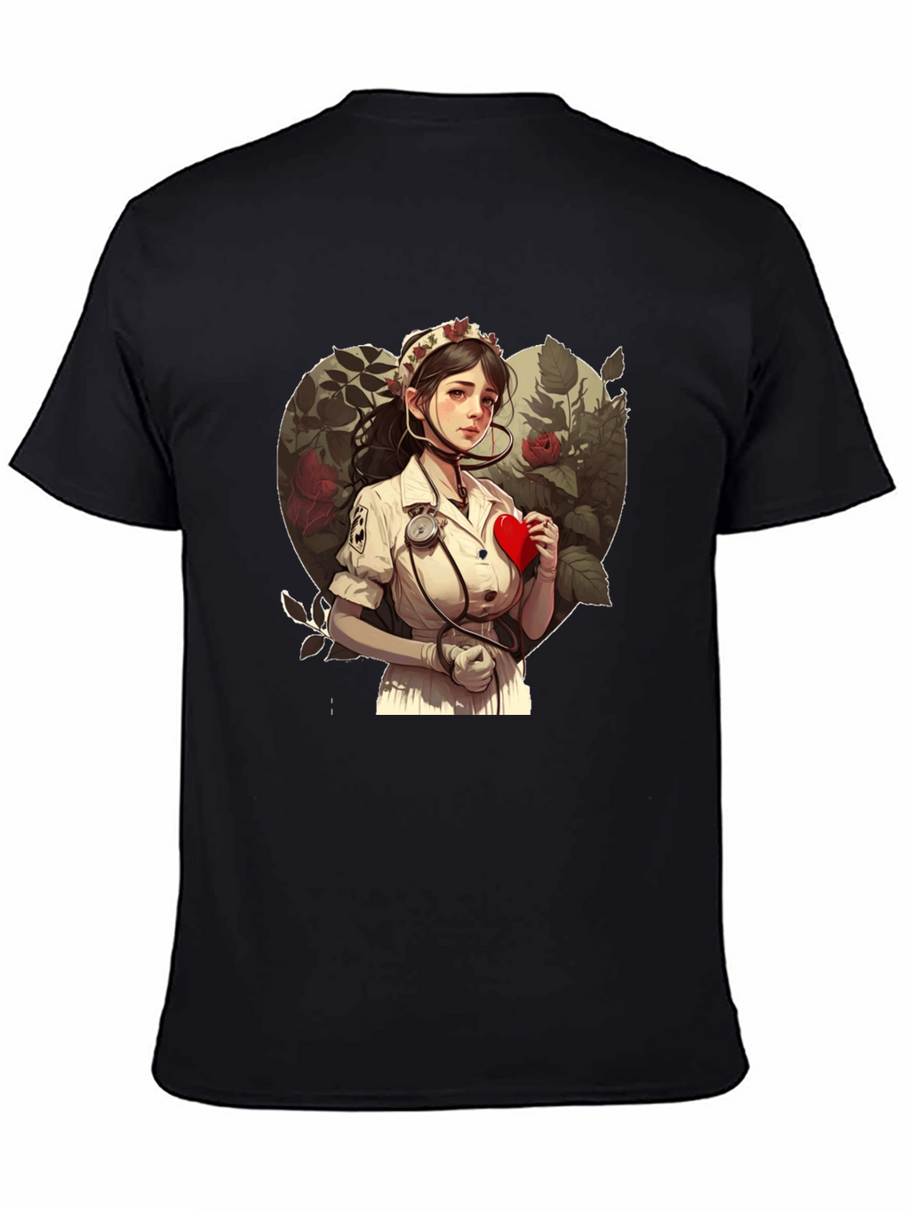 Nurse Love Heart Graphic Tee - Black