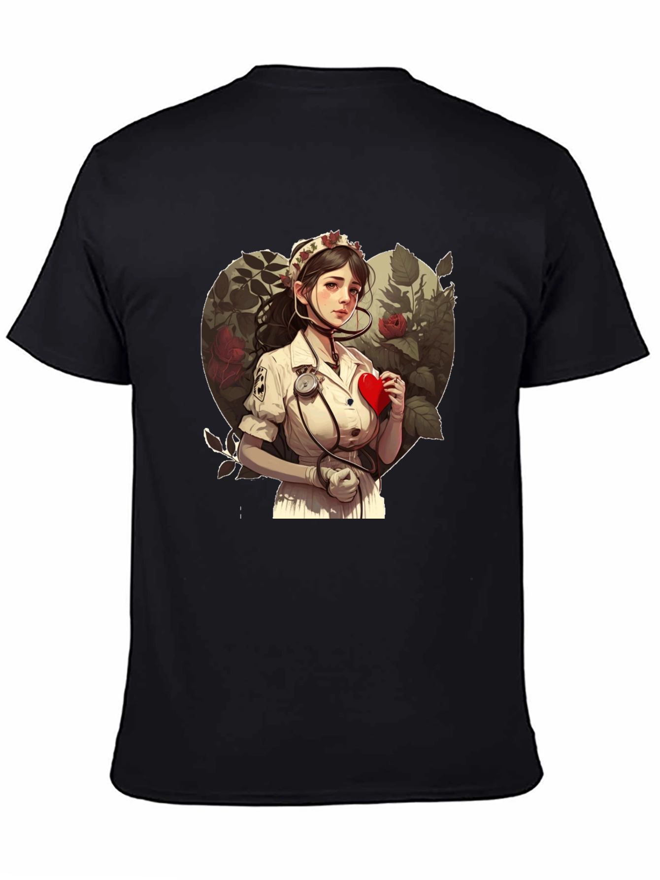 Nurse Love Heart Graphic Tee - Black