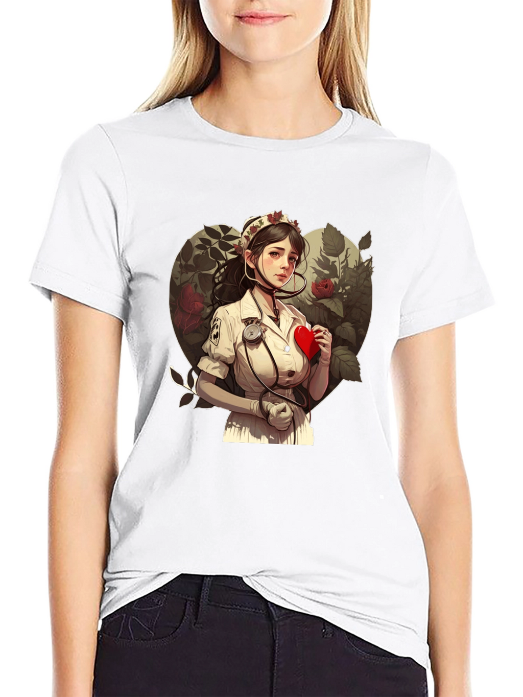 Nurse Love Heart Graphic Tee - Black