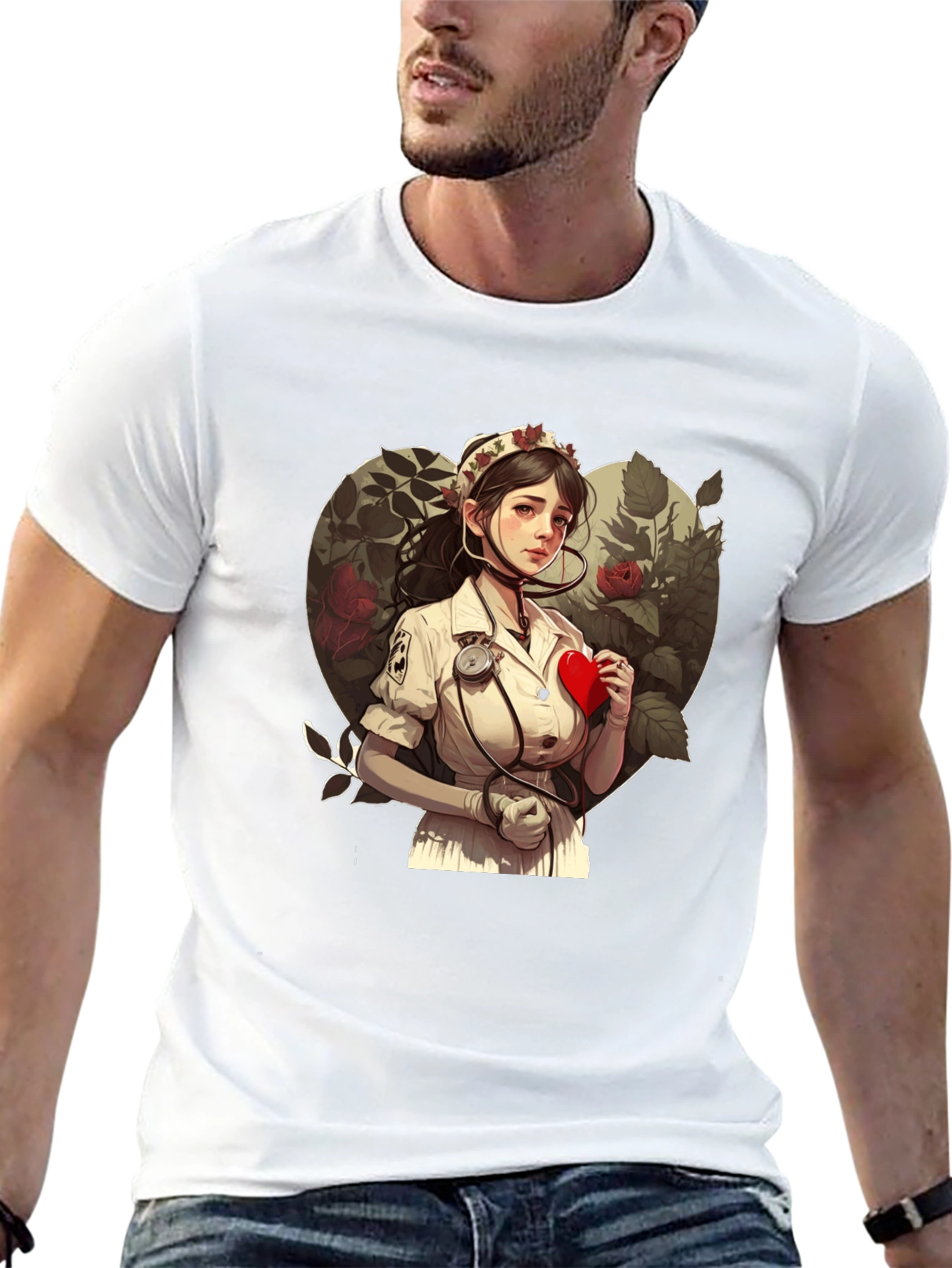 Nurse Love Heart Graphic Tee - Black