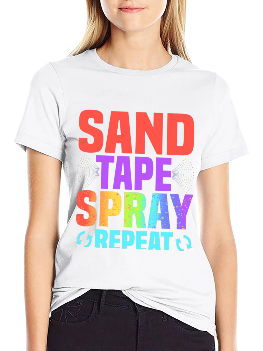 Sand Tape Spray Repeat Black Graphic Tee