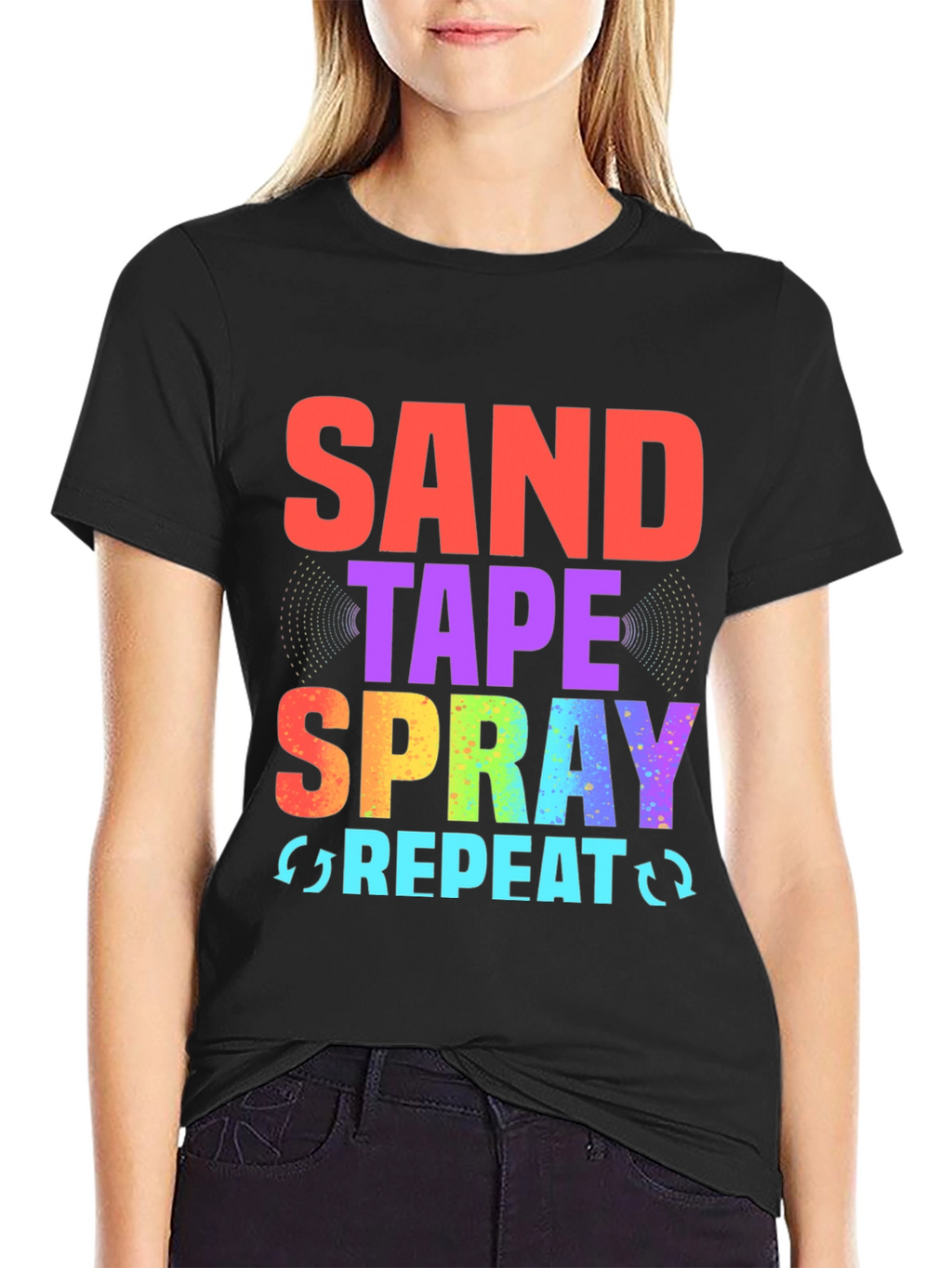 Sand Tape Spray Repeat Black Graphic Tee