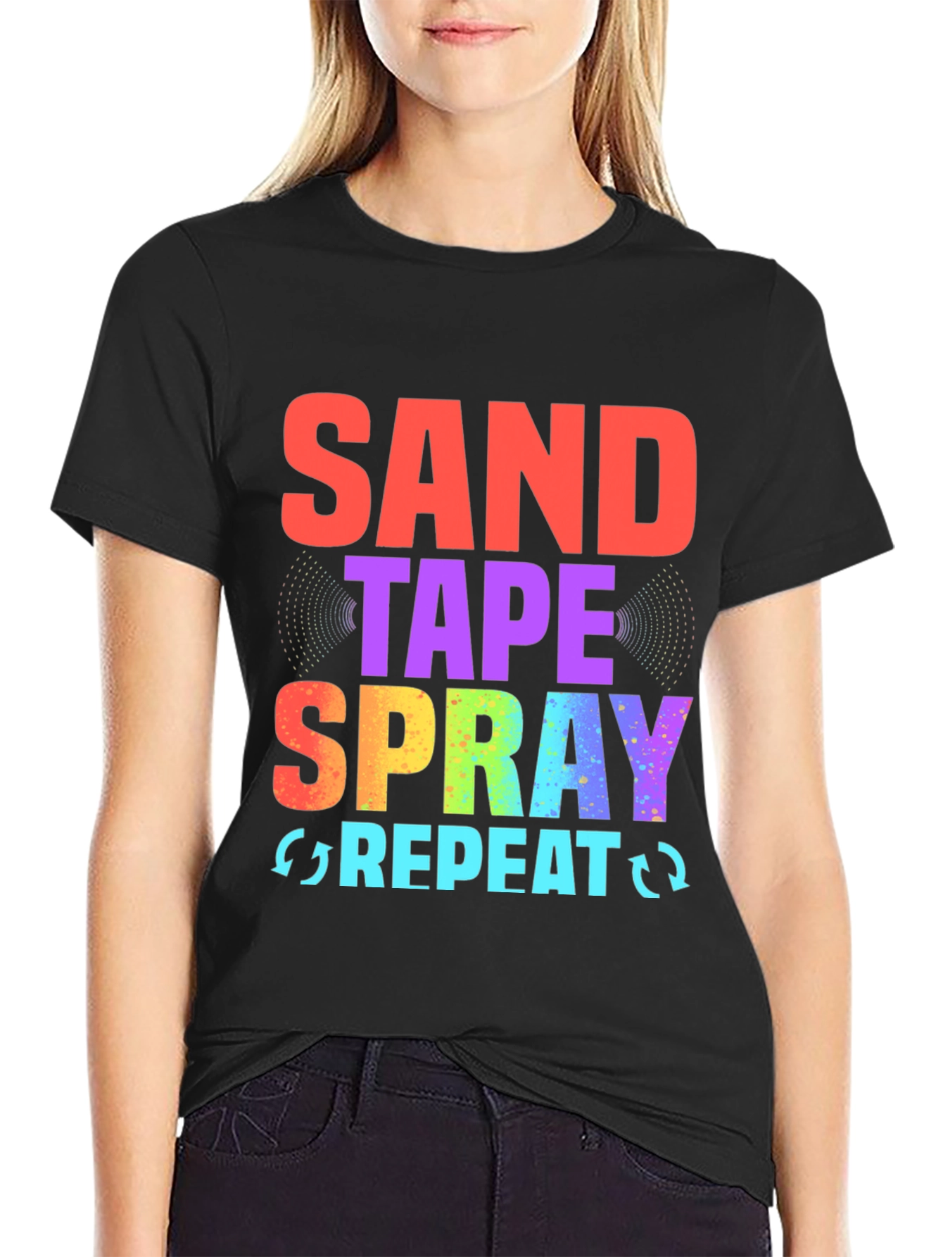 Sand Tape Spray Repeat Black Graphic Tee
