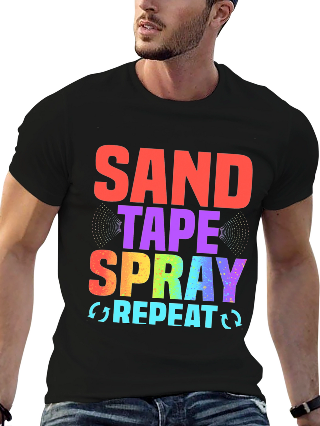 Sand Tape Spray Repeat Black Graphic Tee