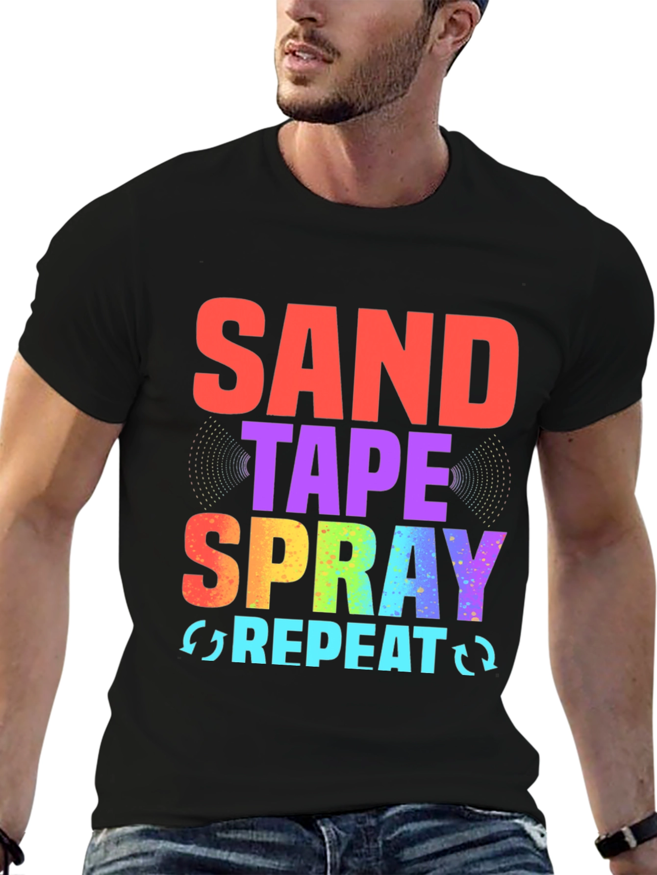 Sand Tape Spray Repeat Black Graphic Tee