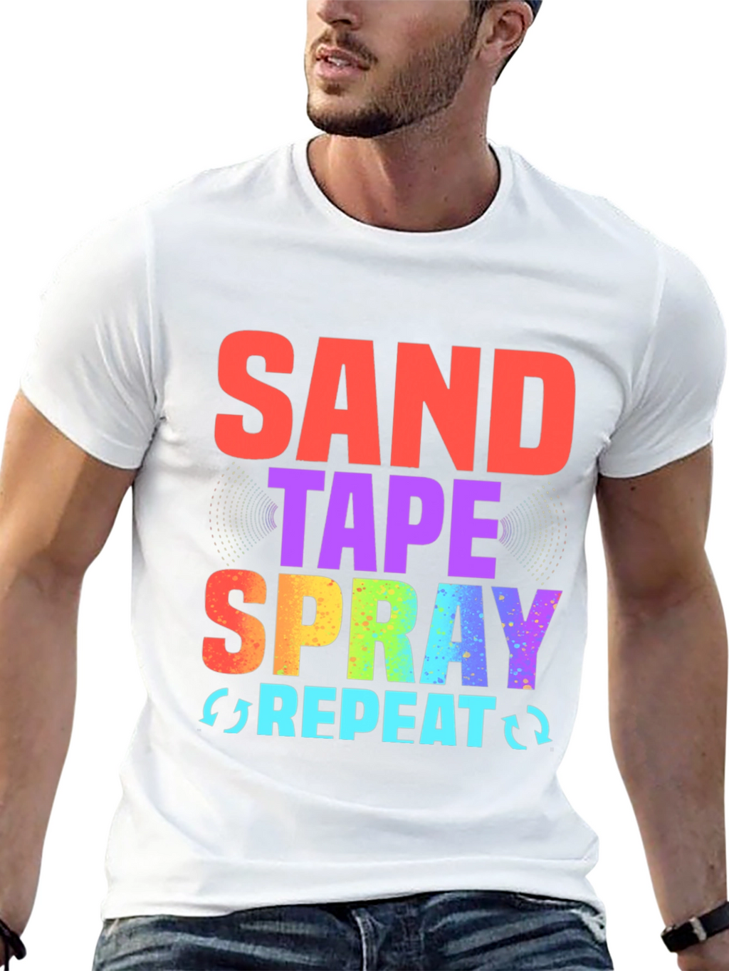 Sand Tape Spray Repeat Black Graphic Tee