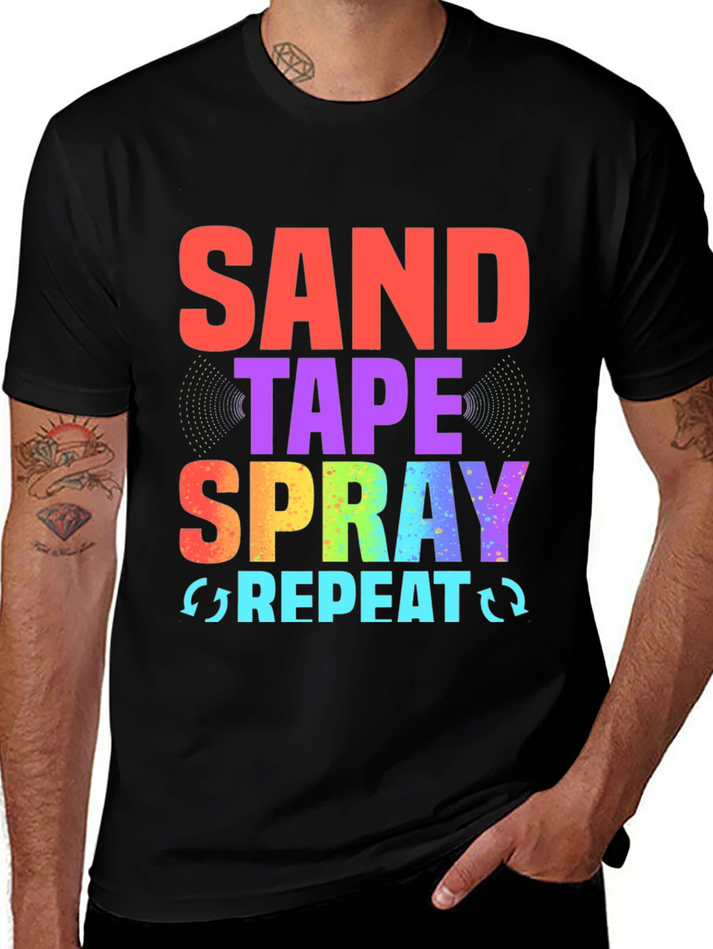 Sand Tape Spray Repeat Black Graphic Tee