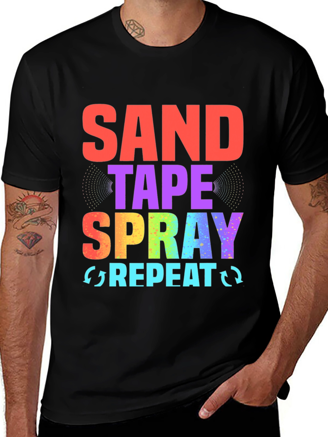 Sand Tape Spray Repeat Black Graphic Tee