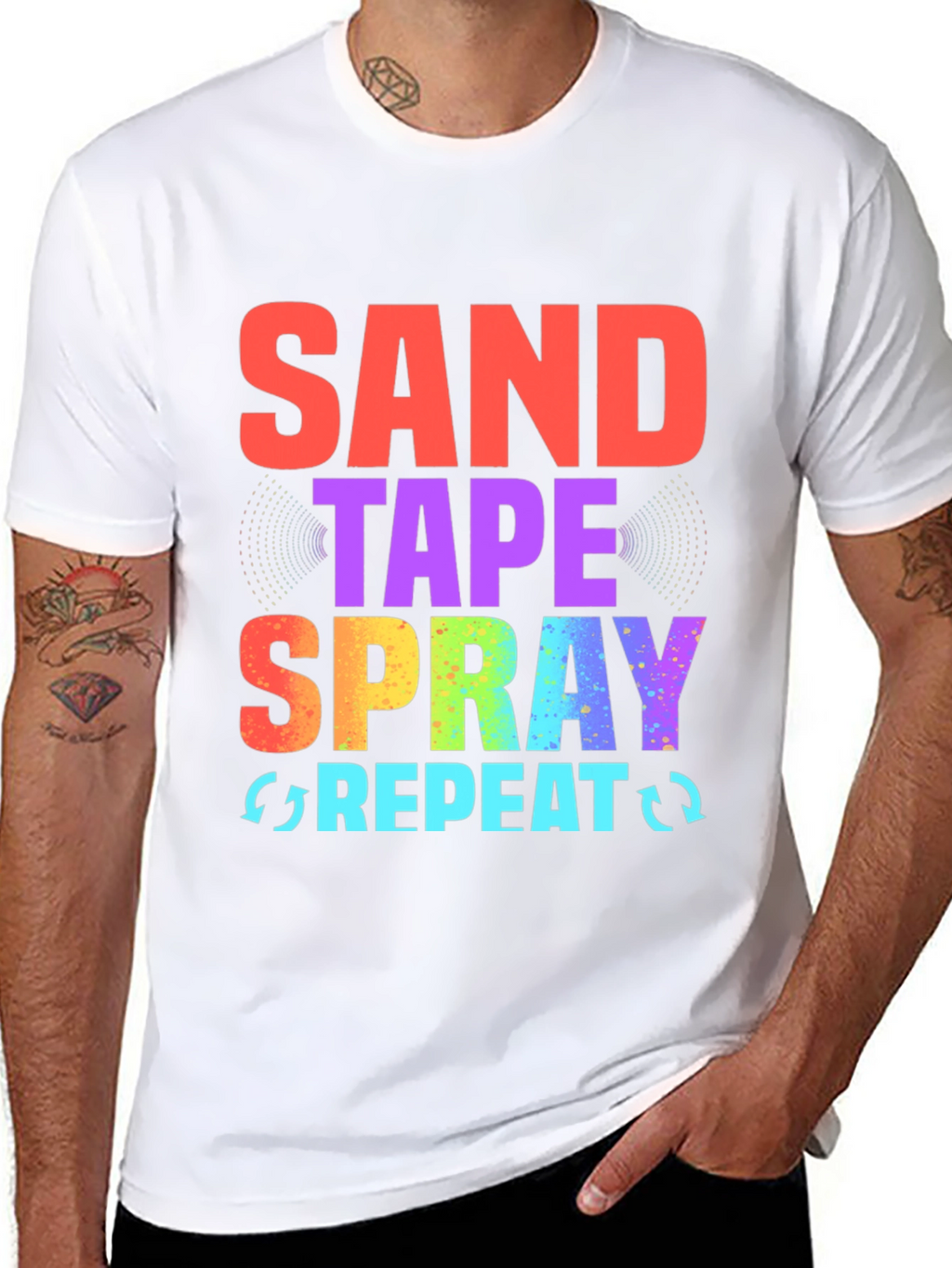 Sand Tape Spray Repeat Black Graphic Tee