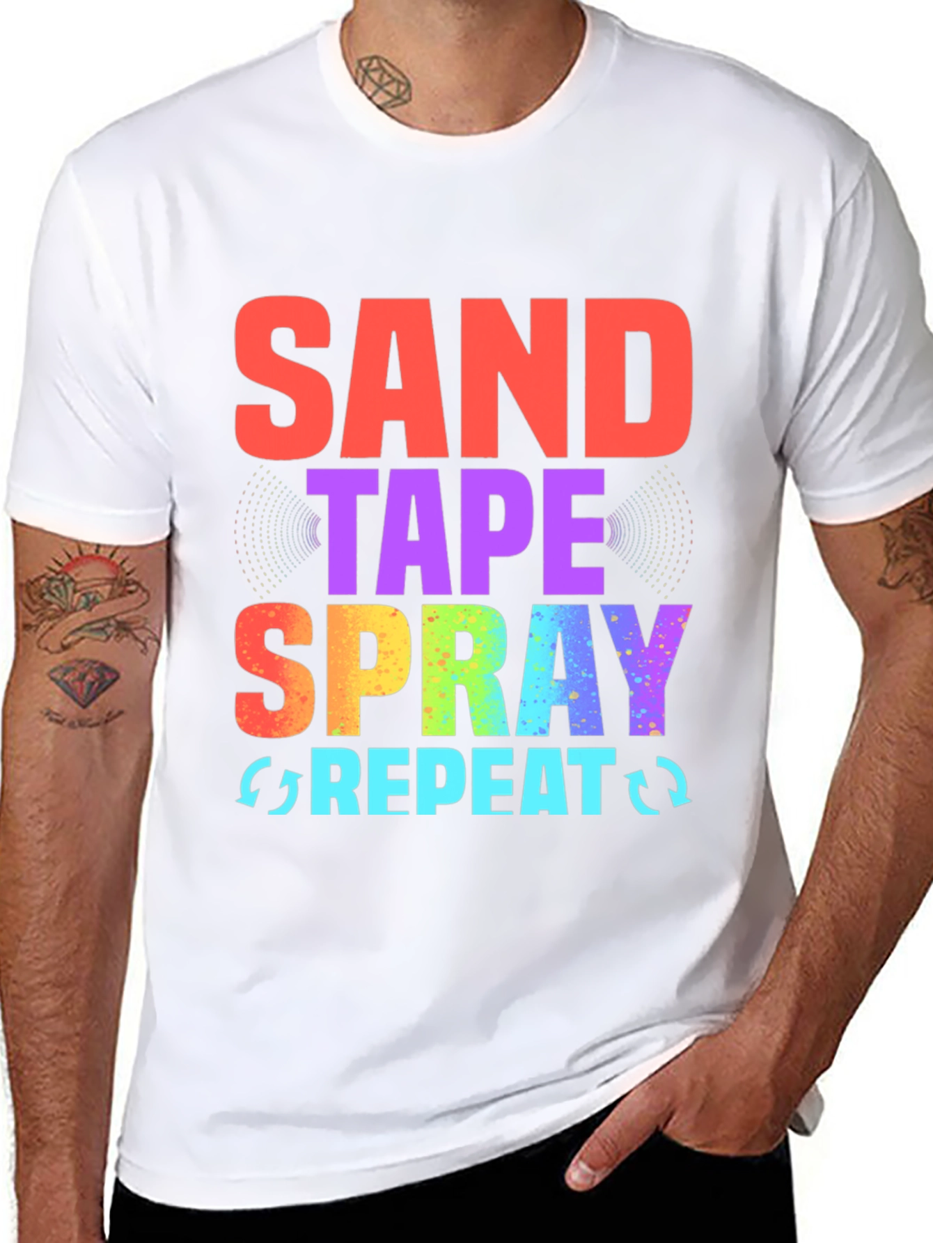 Sand Tape Spray Repeat Black Graphic Tee
