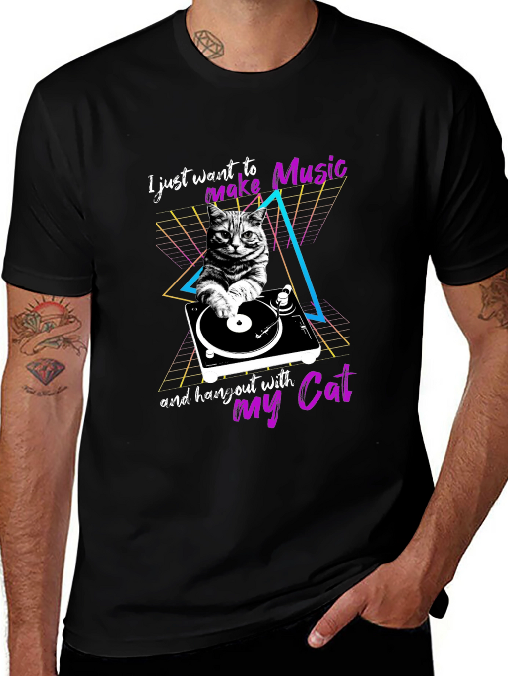 Retro Cat DJ T-Shirt - Music Lover Tee