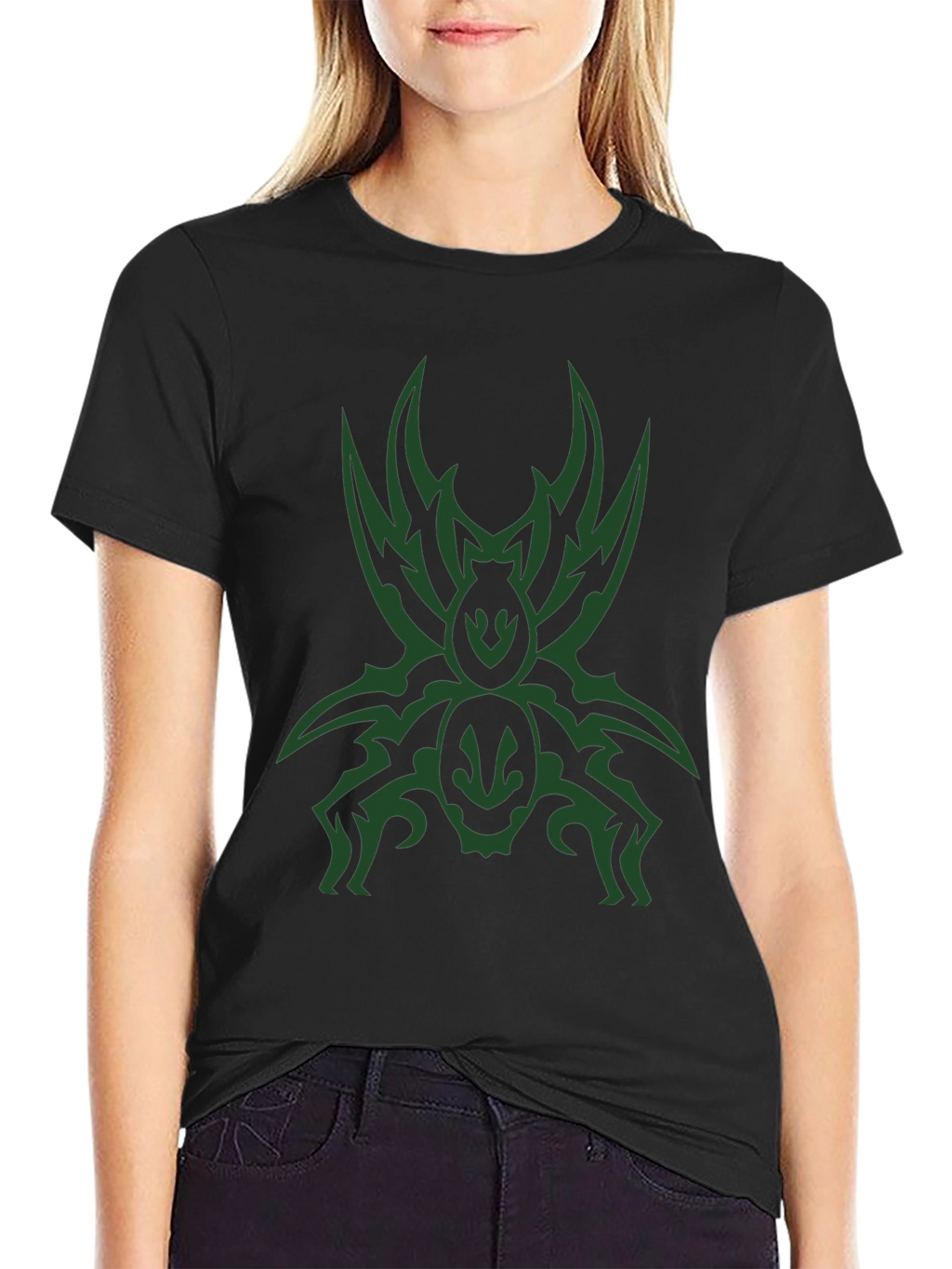 Mens Black T-Shirt with Tribal Spider Graphic