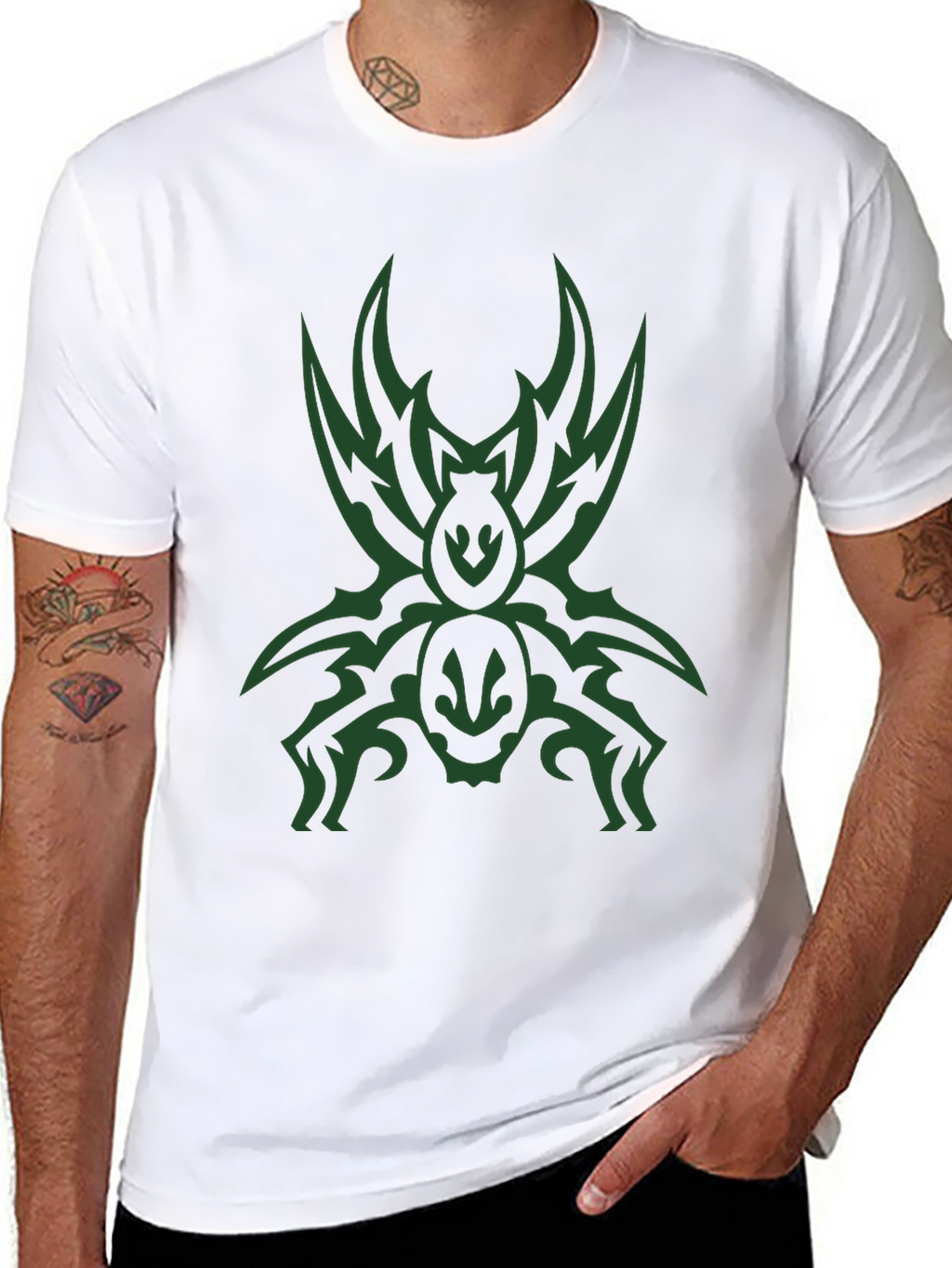 Mens Black T-Shirt with Tribal Spider Graphic
