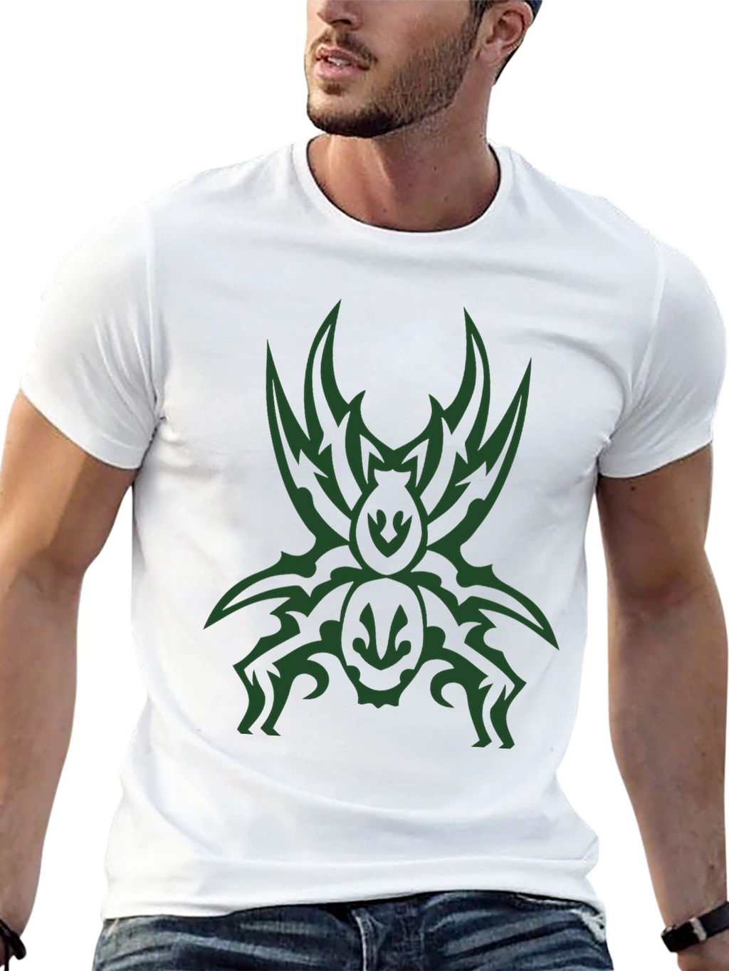 Mens Black T-Shirt with Tribal Spider Graphic