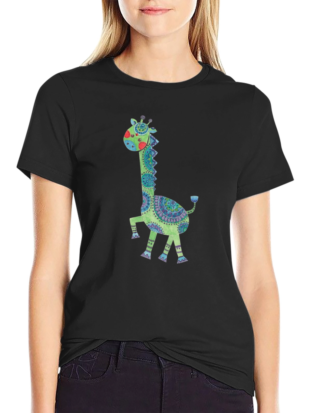 Giraffe Graphic Print Crew Neck T-Shirt
