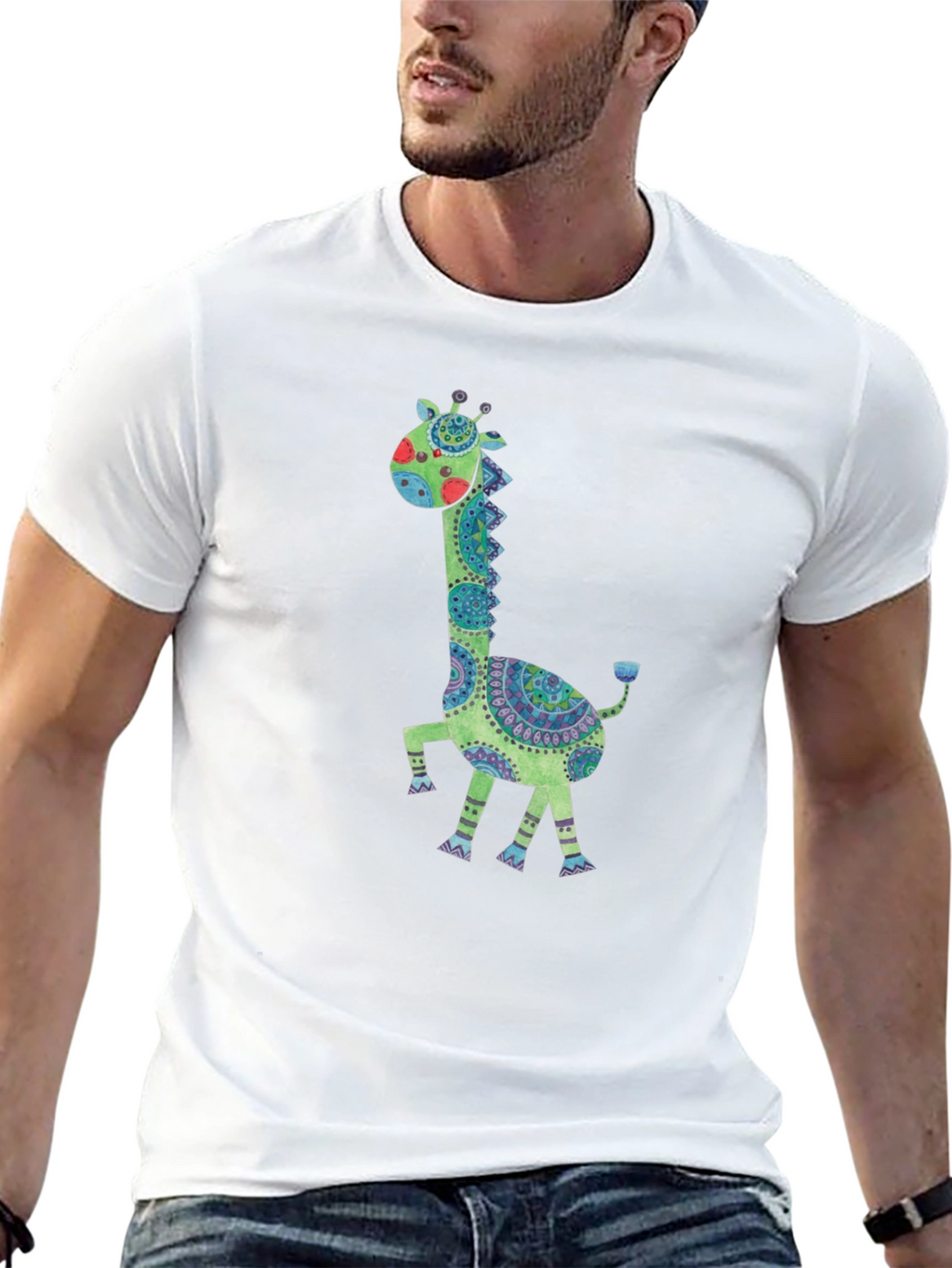 Giraffe Graphic Print Crew Neck T-Shirt