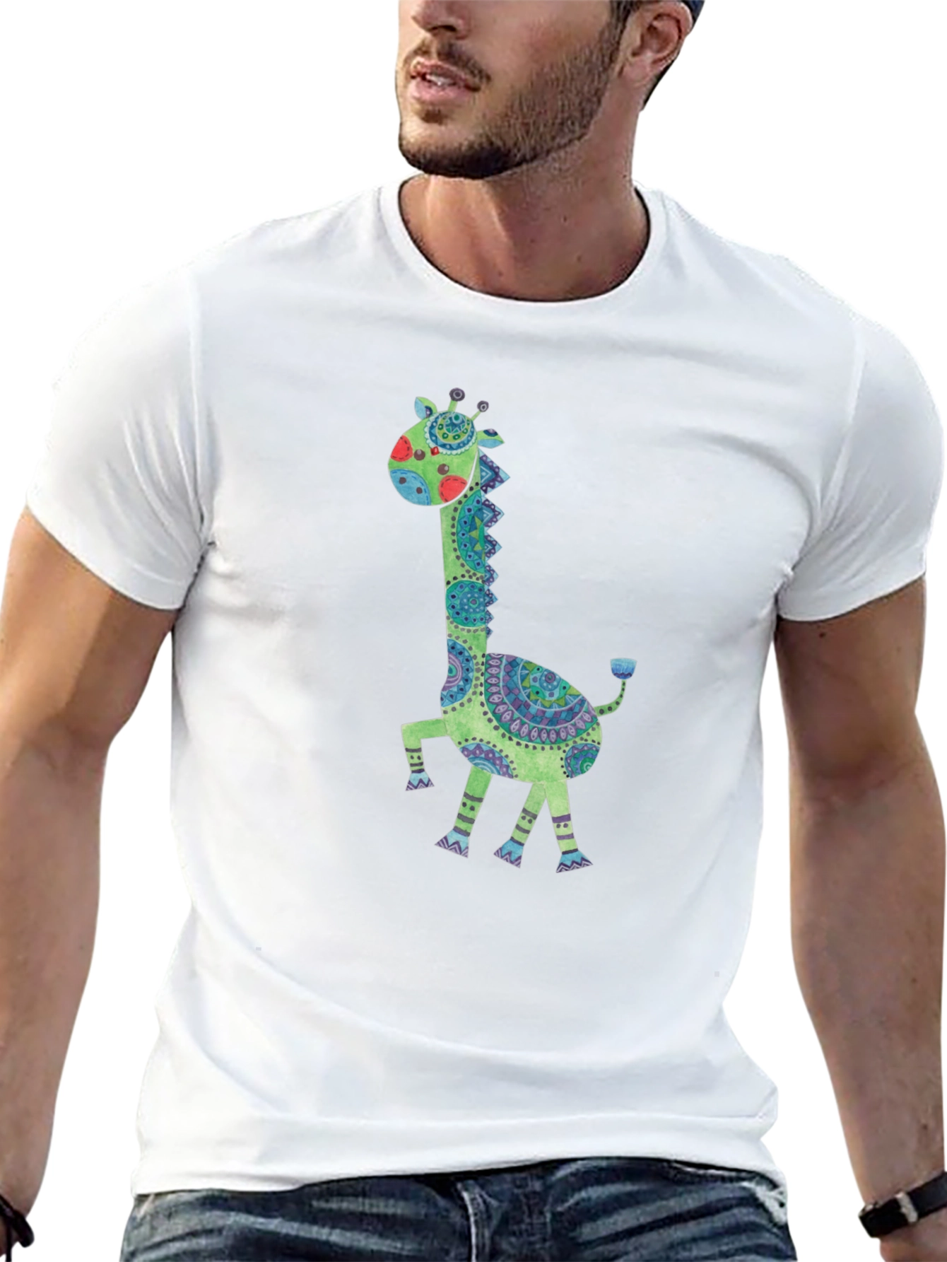 Giraffe Graphic Print Crew Neck T-Shirt