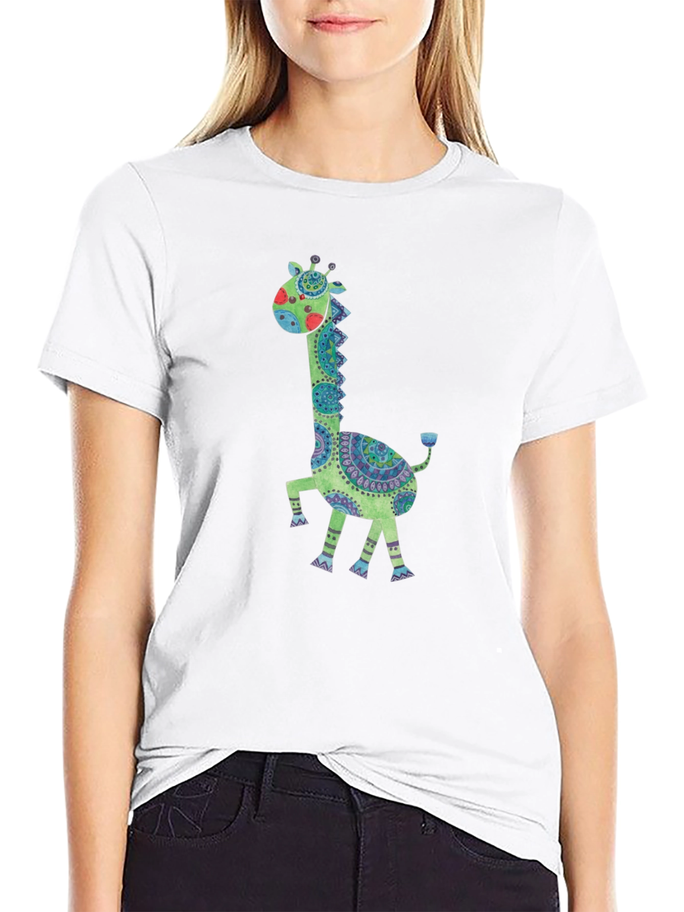 Giraffe Graphic Print Crew Neck T-Shirt