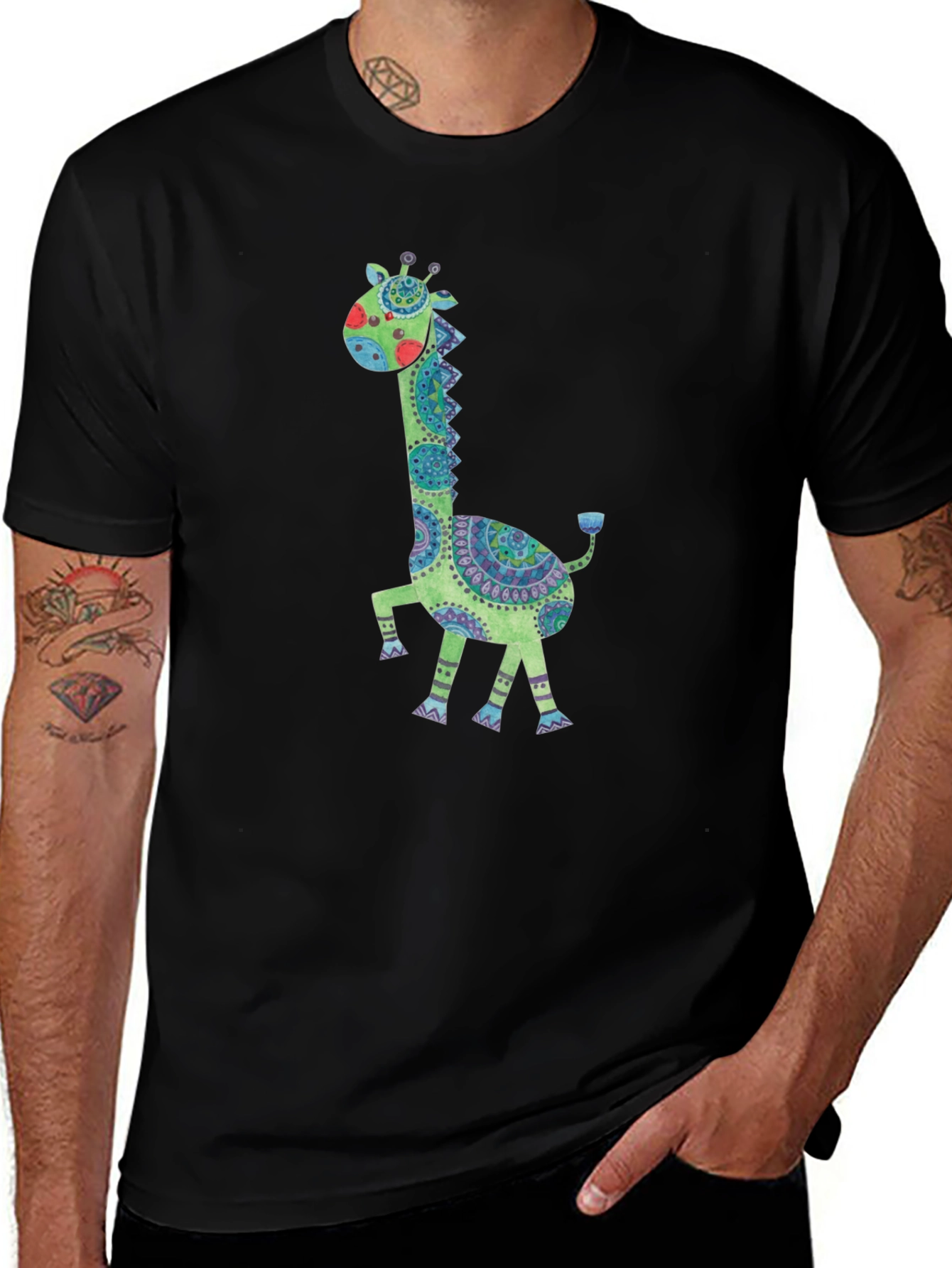 Giraffe Graphic Print Crew Neck T-Shirt