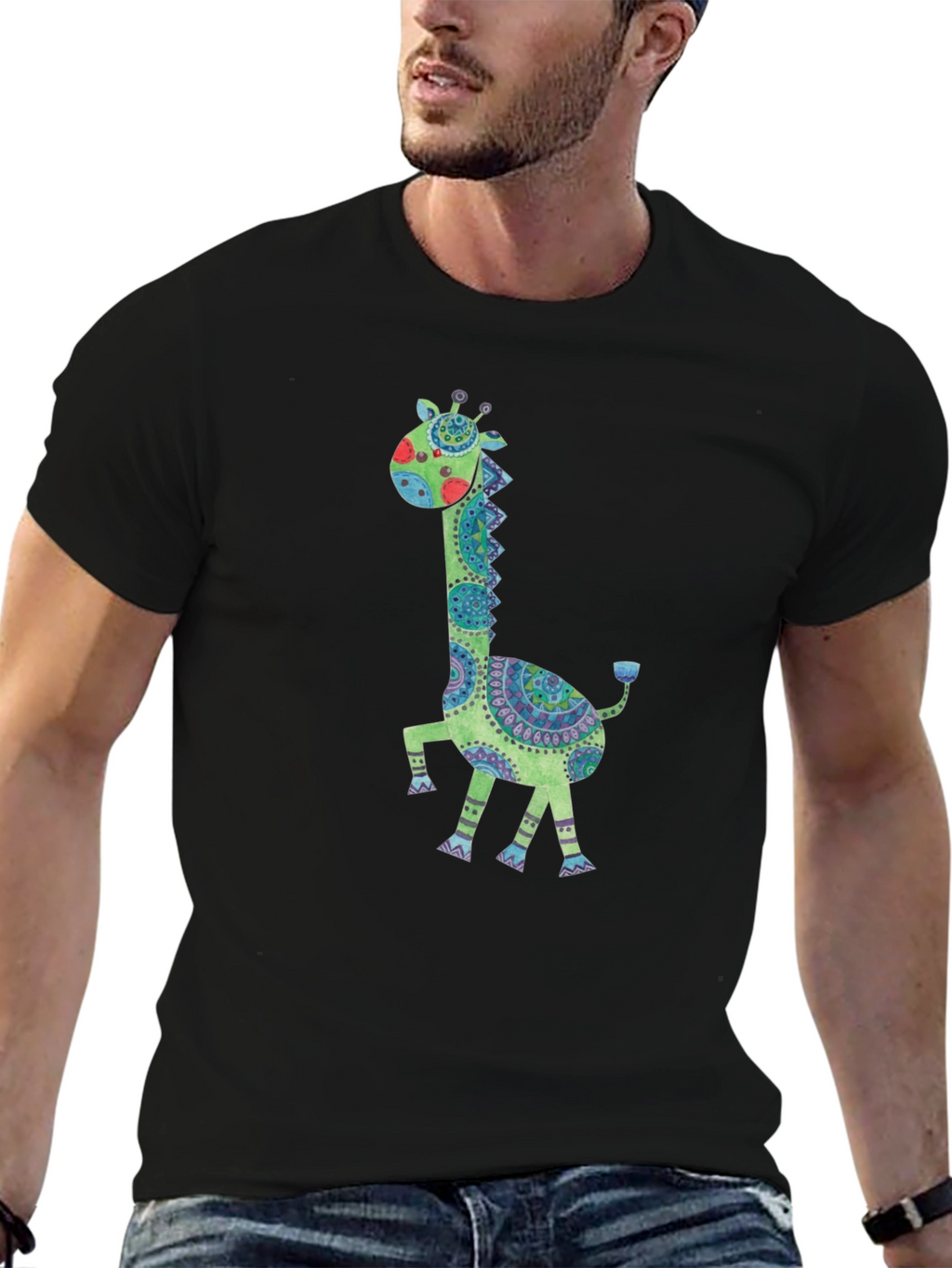 Giraffe Graphic Print Crew Neck T-Shirt