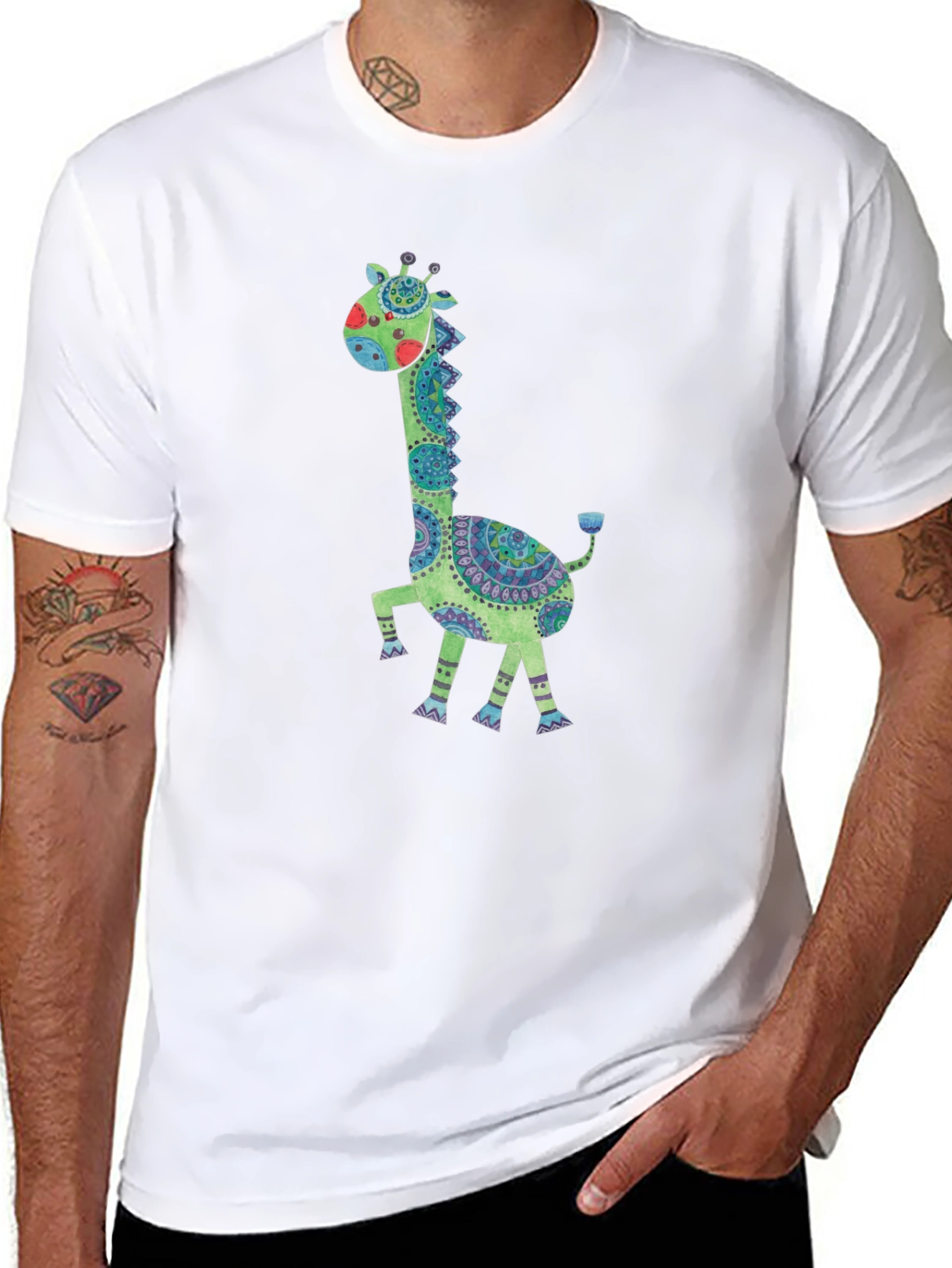 Giraffe Graphic Print Crew Neck T-Shirt
