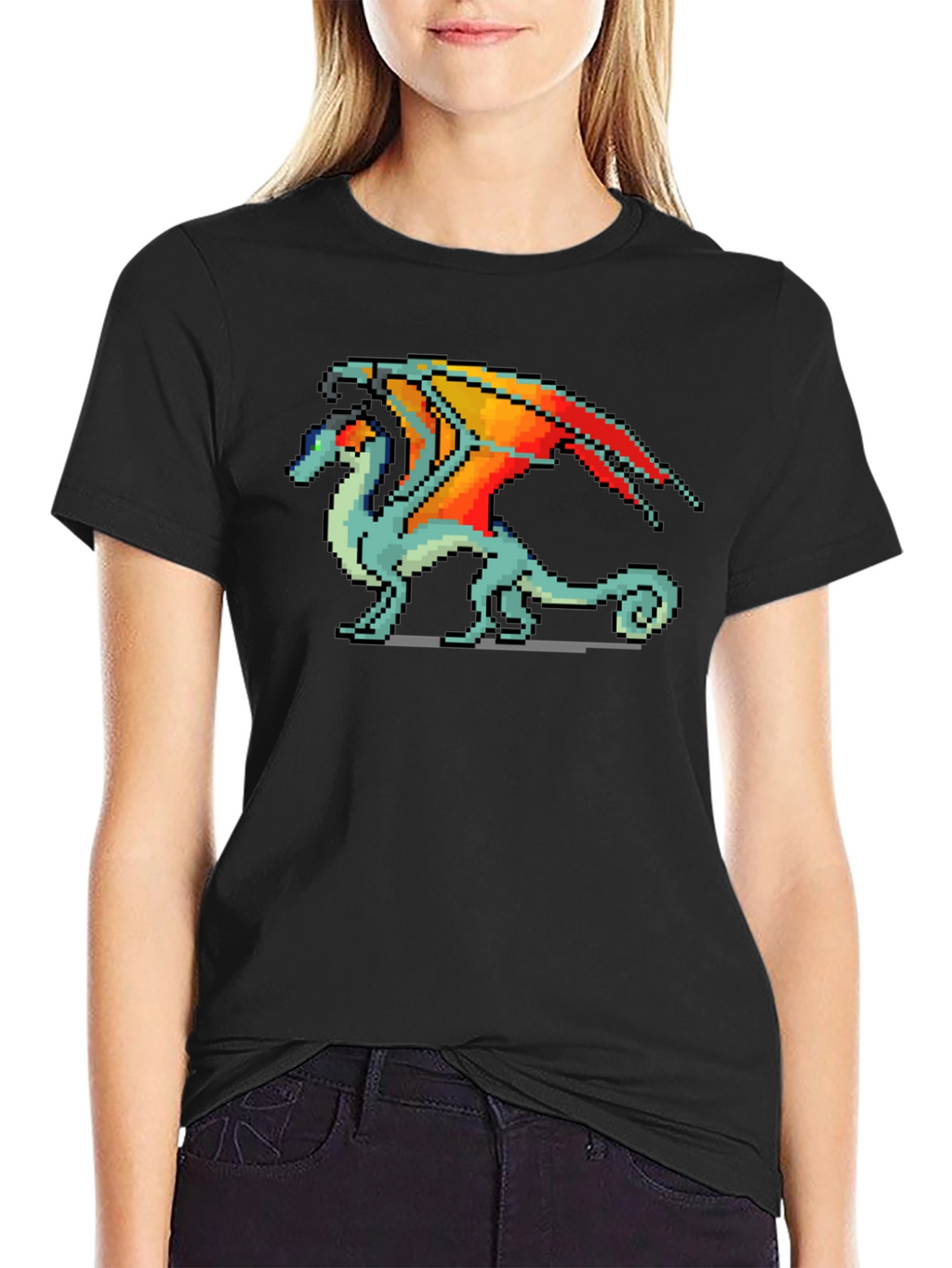 Pixelated Dragon Graphic T-Shirt - Black