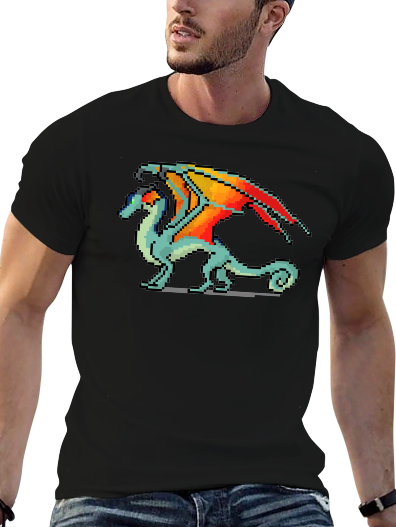 Pixelated Dragon Graphic T-Shirt - Black