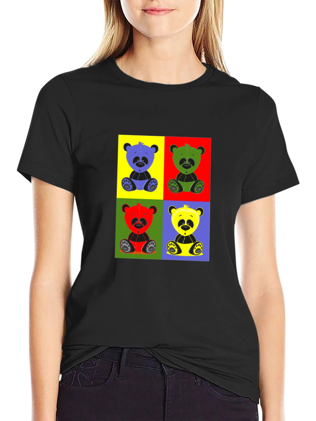 Pop Art Panda Graphic T-Shirt - Black