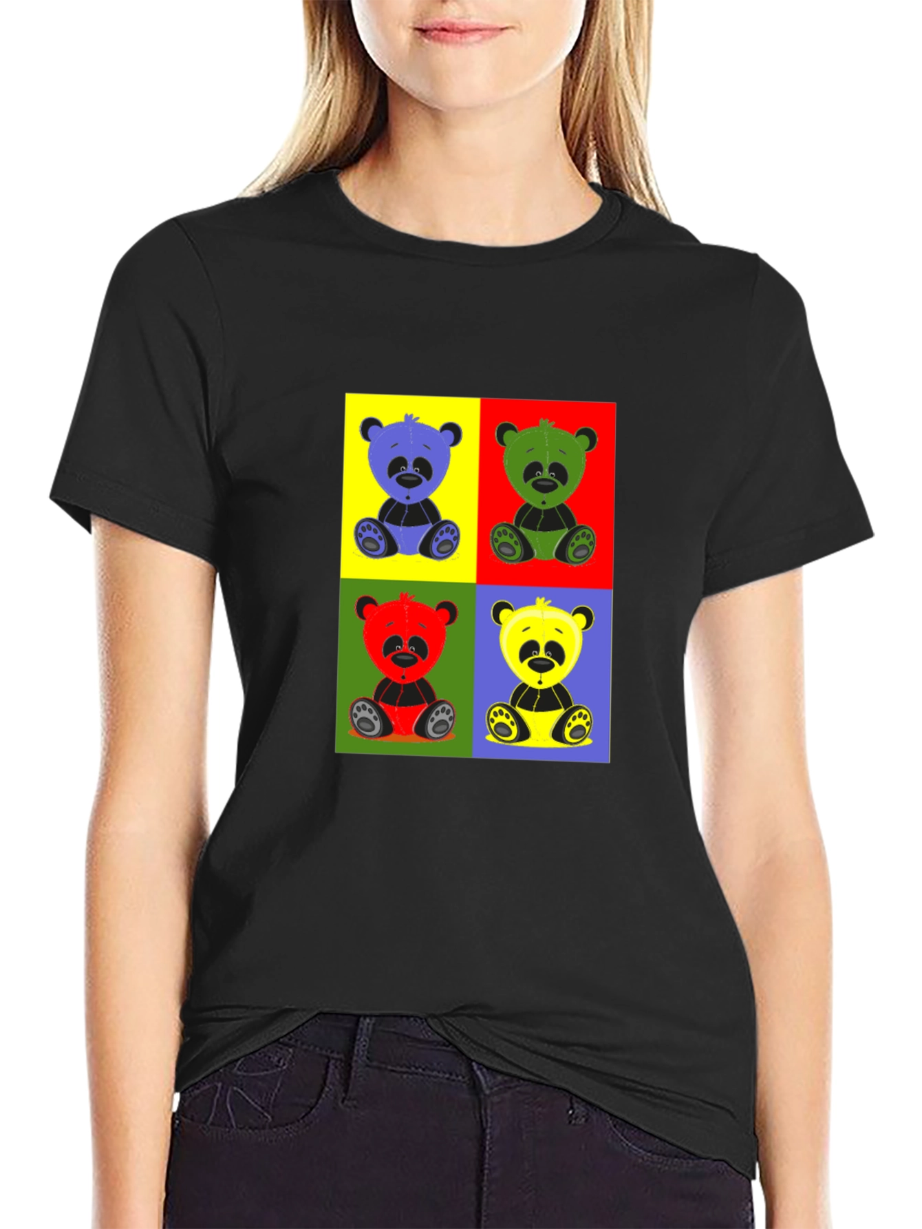 Pop Art Panda Graphic T-Shirt - Black