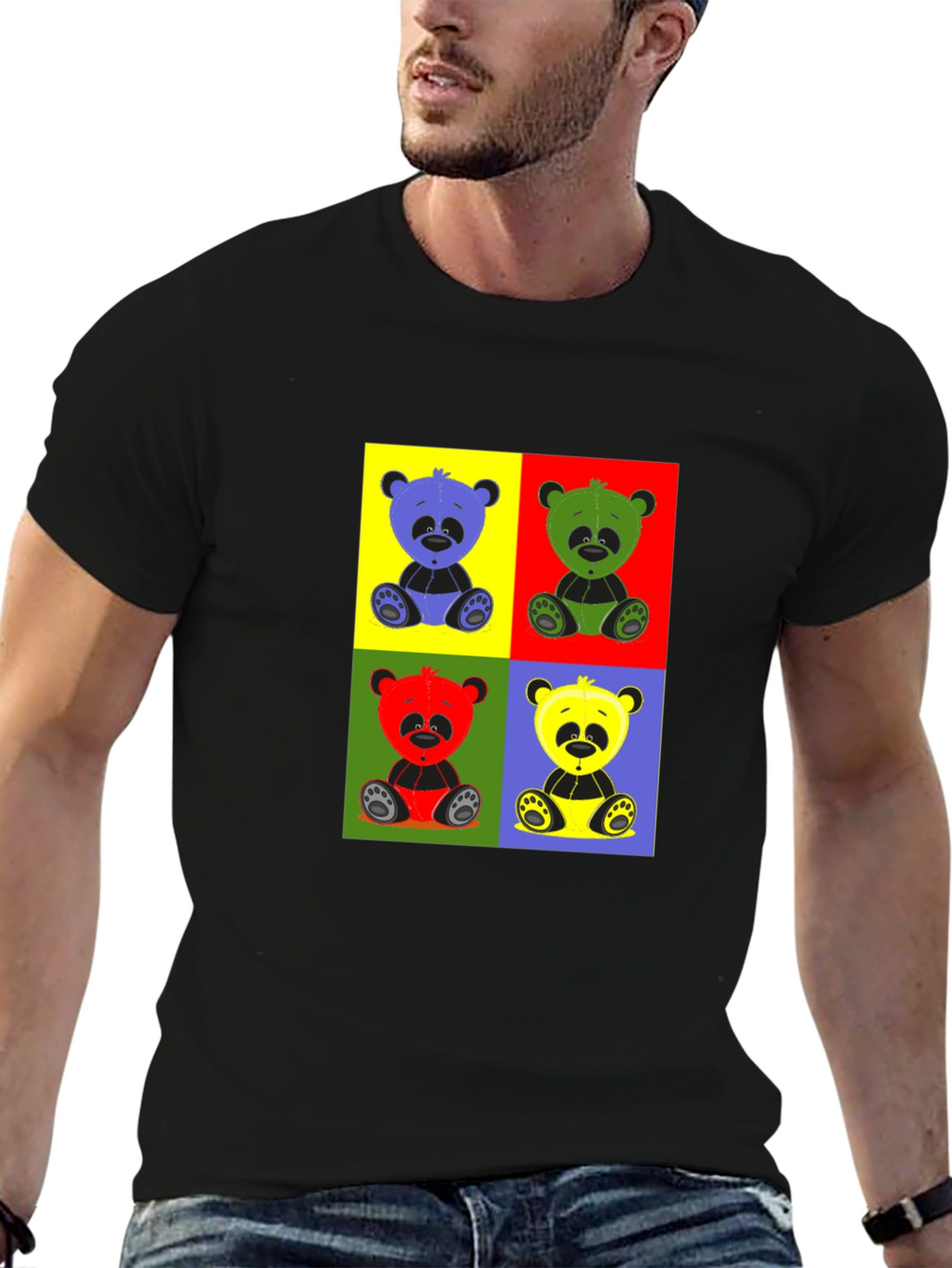 Pop Art Panda Graphic T-Shirt - Black