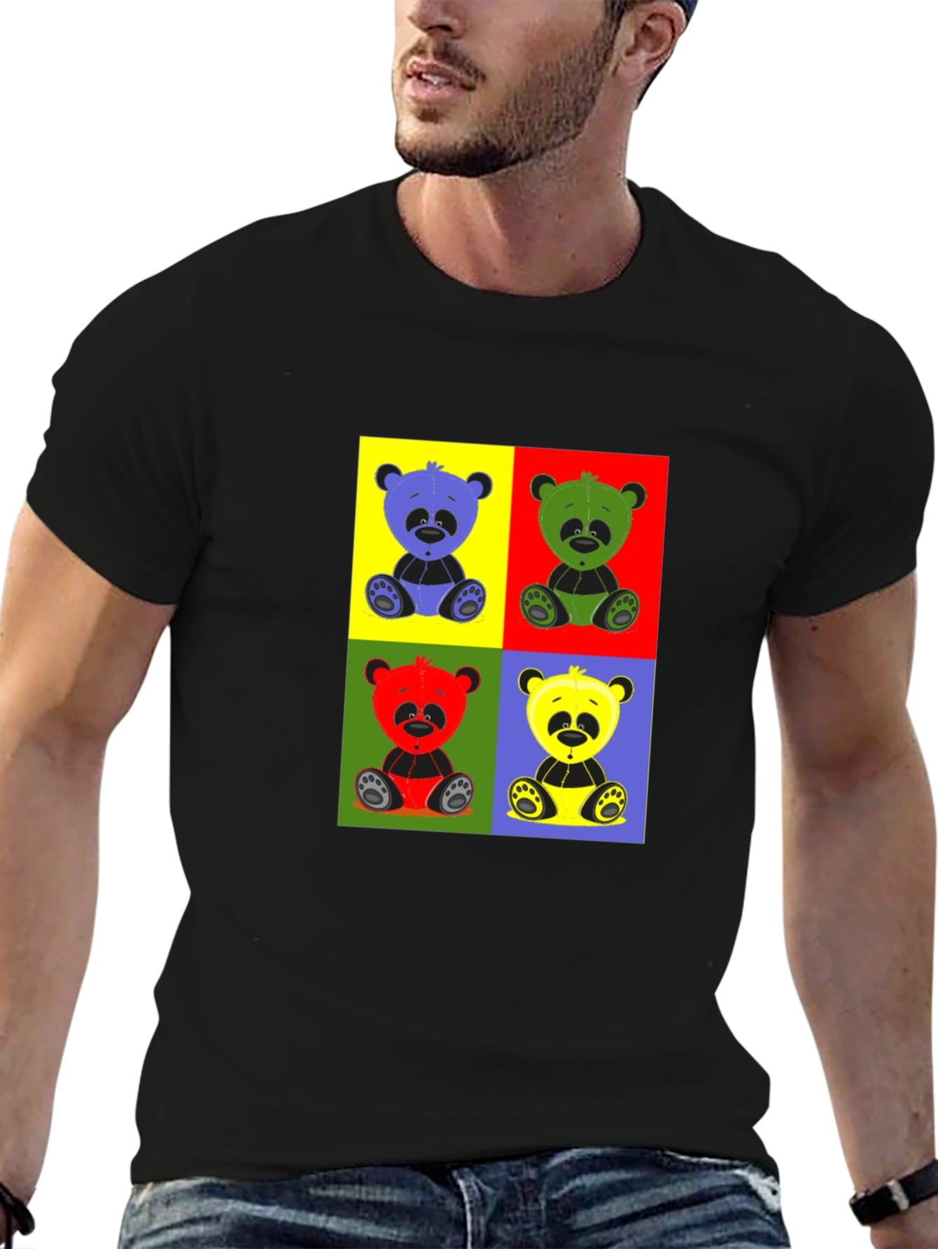 Pop Art Panda Graphic T-Shirt - Black