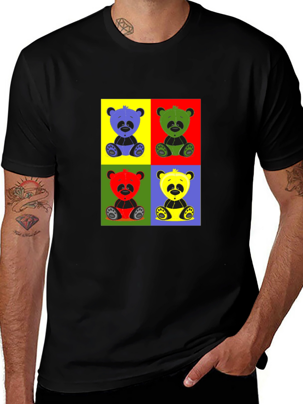 Pop Art Panda Graphic T-Shirt - Black